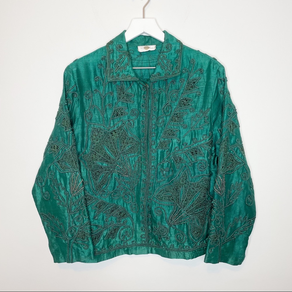 Sandy Starkman Pine Green, Med but fits Large/XL Jacket  Silk Holiday Classic!